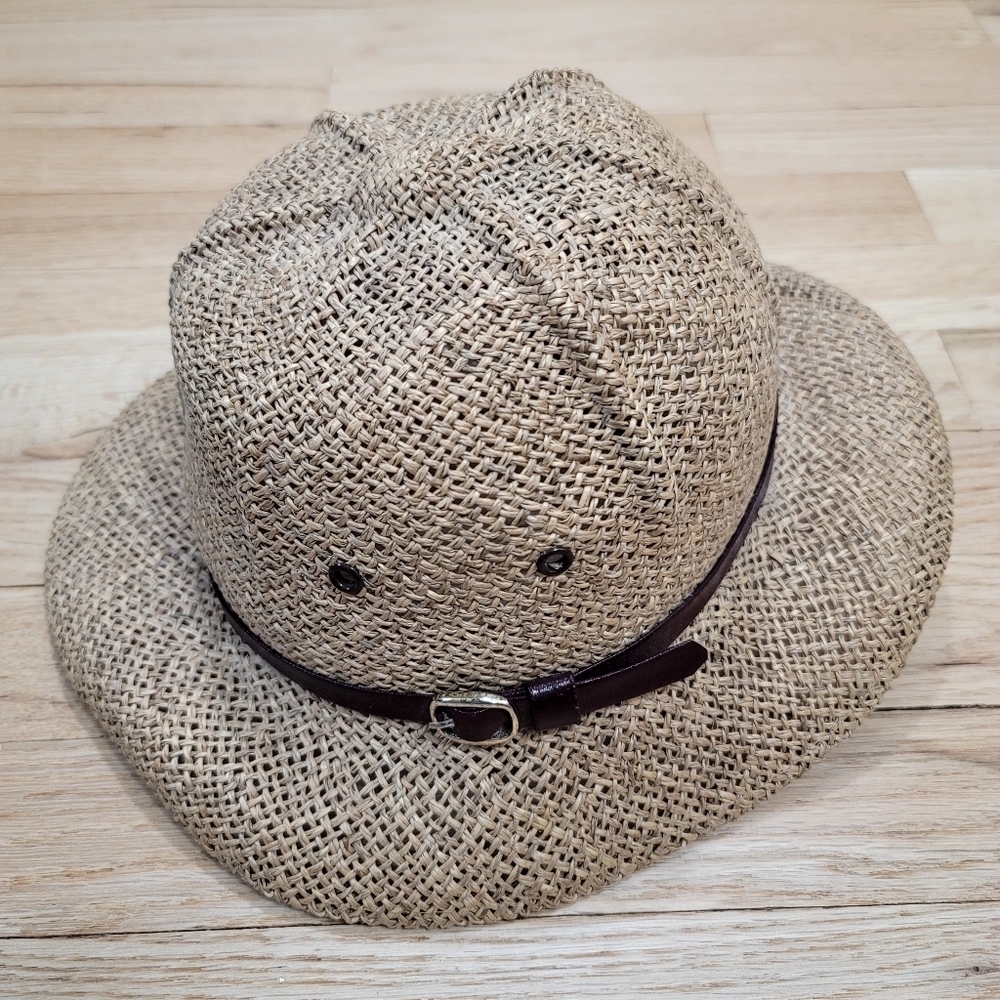Vintage Tan Straw Hat with Brown Band